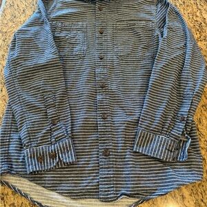 Duluth Trading Co Navy and White Slim Fit Striped Shirt
